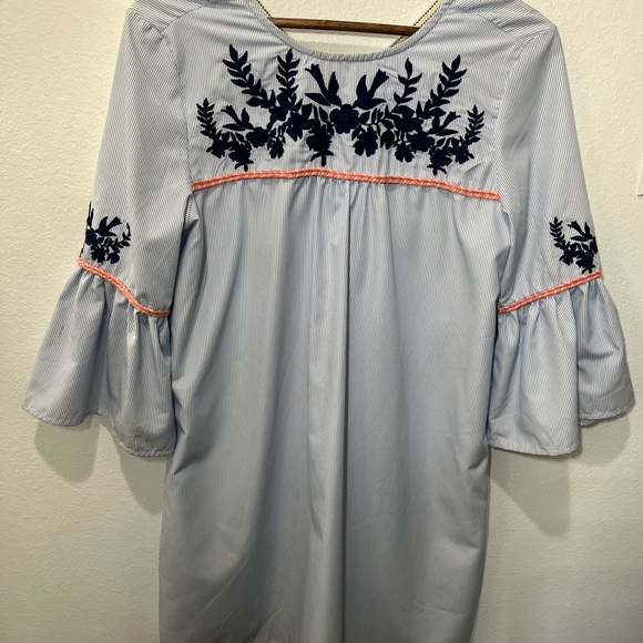 THML ANTHROPOLOGIE BOHO PINSTRIPE EMBROIDERED DRESS SIZE MEDIUM - Picture 6 of 13